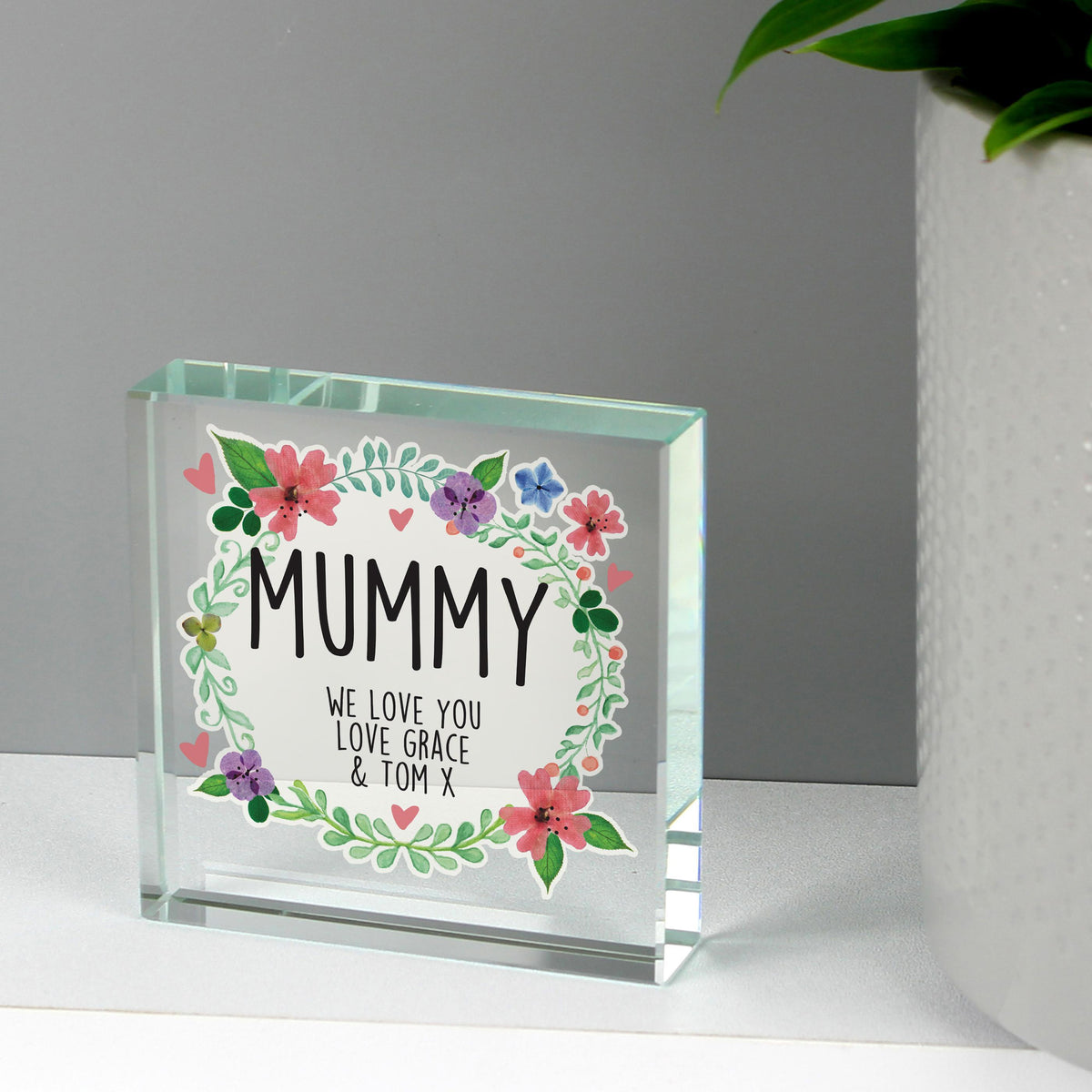 Personalised Memento Personalised Floral Large Crystal Token
