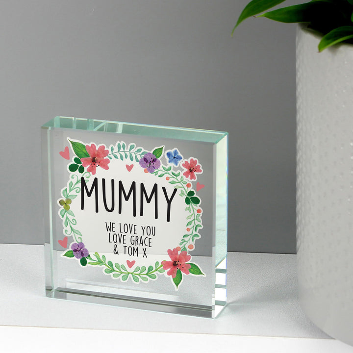 Personalised Memento Personalised Floral Large Crystal Token