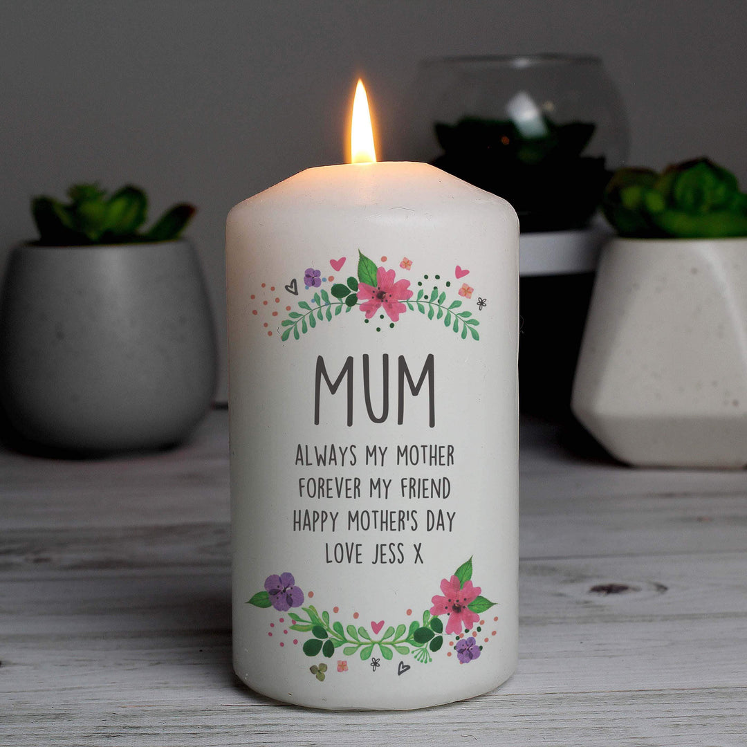Personalised Memento Personalised Floral Pillar Candle