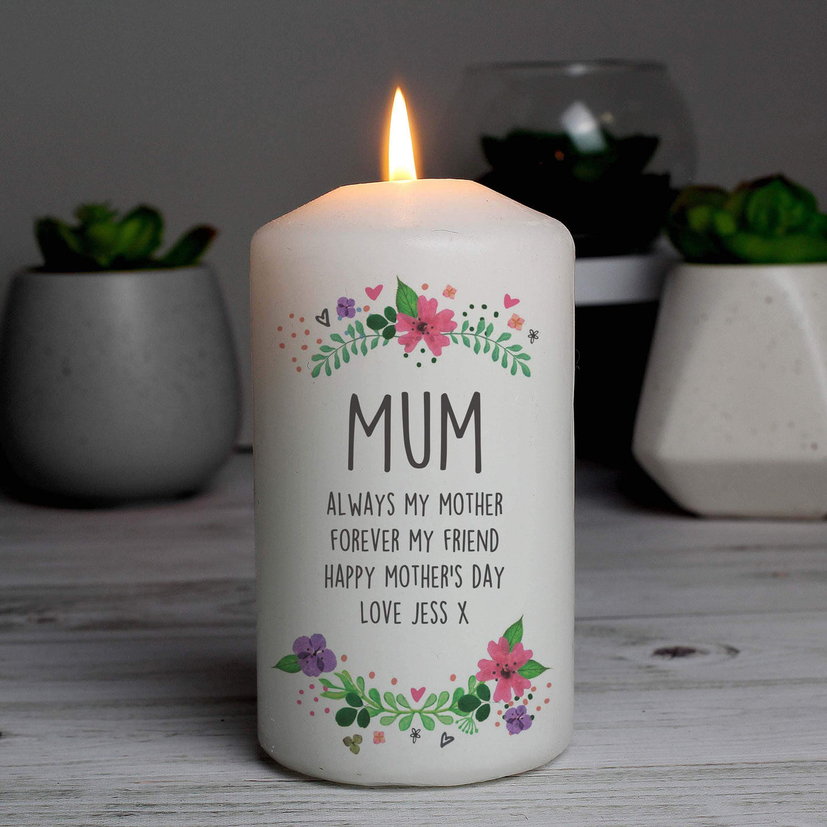 Personalised Memento Personalised Floral Pillar Candle