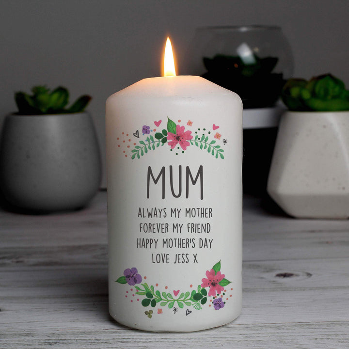 Personalised Memento Personalised Floral Pillar Candle