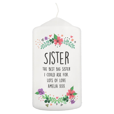 Personalised Memento Personalised Floral Pillar Candle