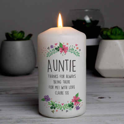 Personalised Memento Personalised Floral Pillar Candle