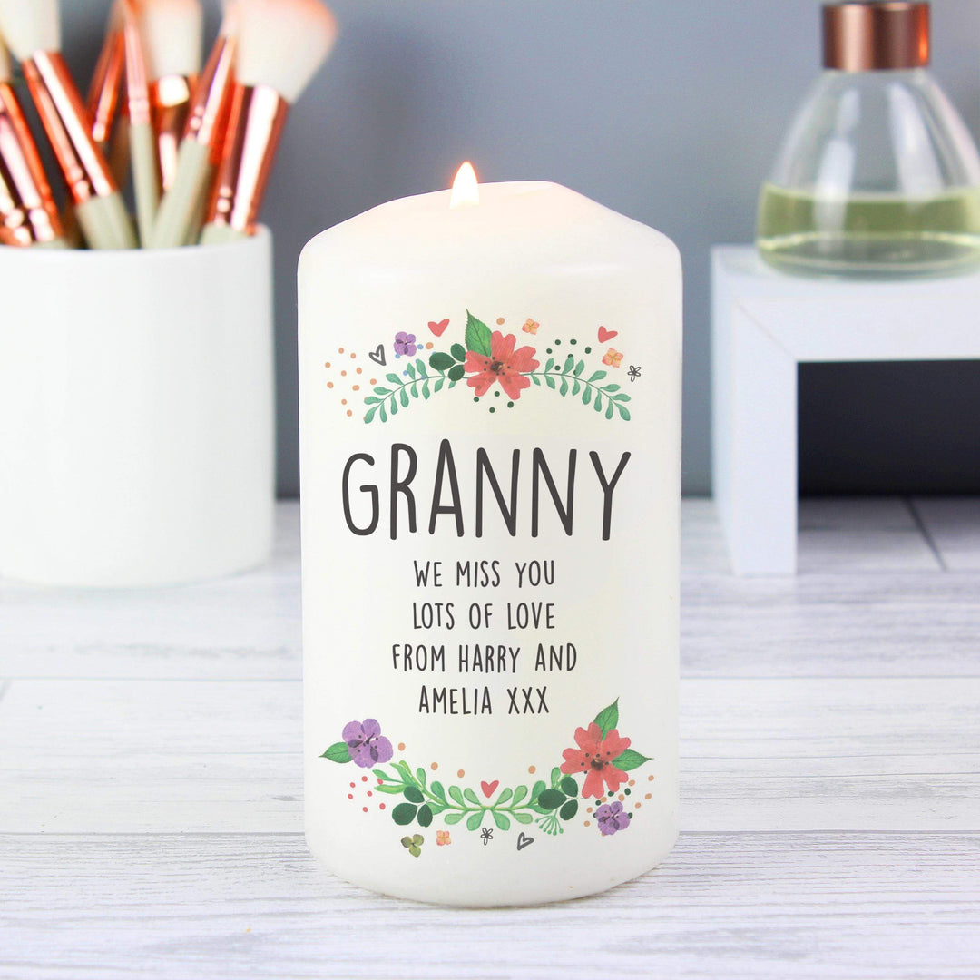 Personalised Memento Personalised Floral Pillar Candle