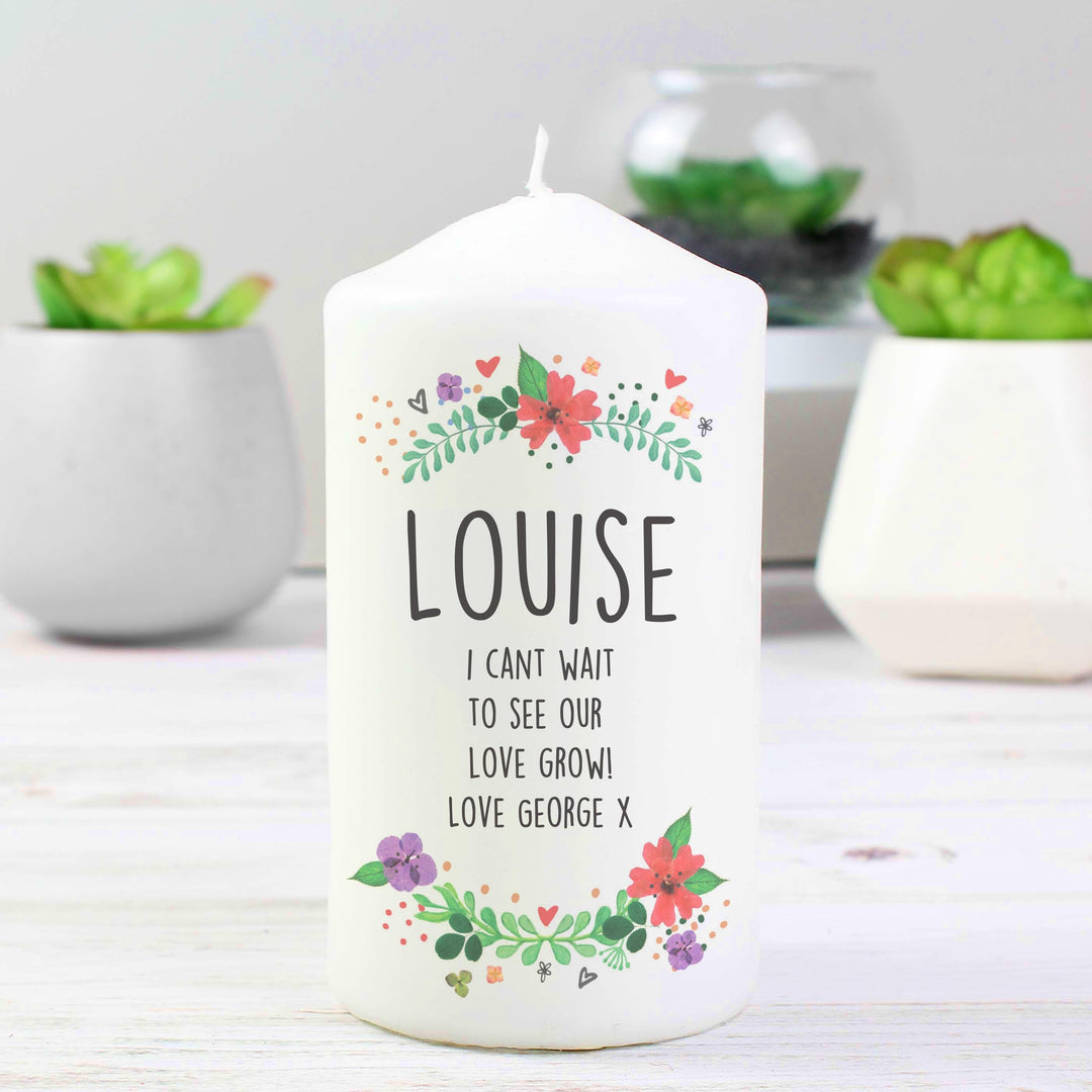 Personalised Memento Personalised Floral Pillar Candle