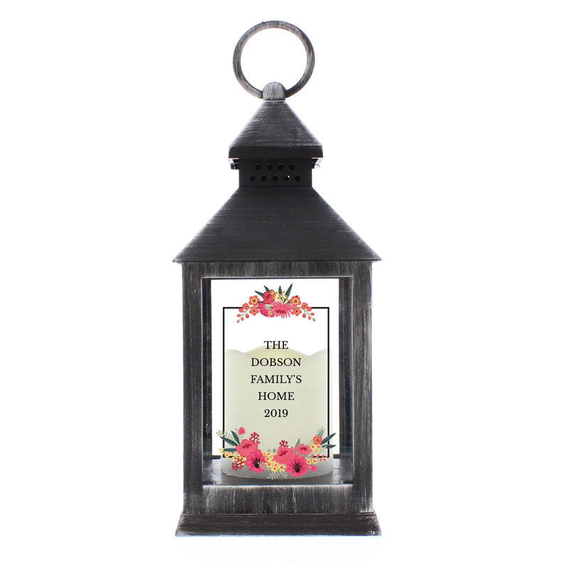 Personalised Memento LED Lights, Candles & Decorations Personalised Floral Rustic Black Lantern