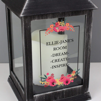 Personalised Memento LED Lights, Candles & Decorations Personalised Floral Rustic Black Lantern