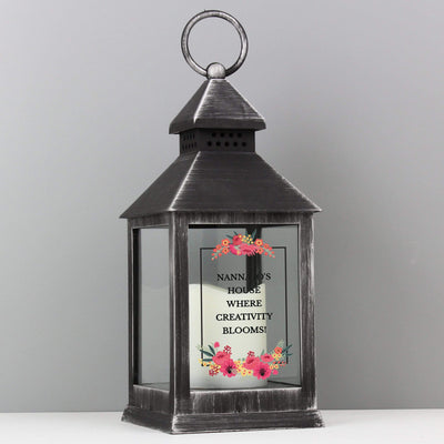 Personalised Memento LED Lights, Candles & Decorations Personalised Floral Rustic Black Lantern