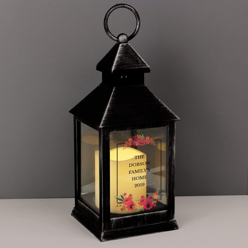 Personalised Memento LED Lights, Candles & Decorations Personalised Floral Rustic Black Lantern