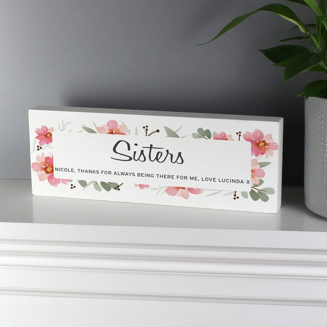 Personalised Memento Wooden Personalised Floral Sentimental Wooden Block Sign