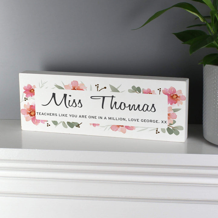 Personalised Memento Wooden Personalised Floral Sentimental Wooden Block Sign