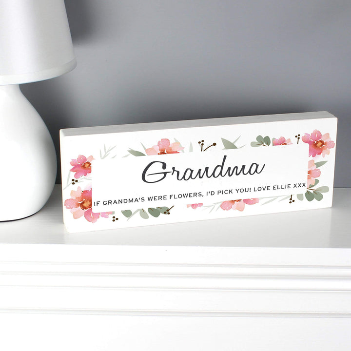 Personalised Memento Wooden Personalised Floral Sentimental Wooden Block Sign