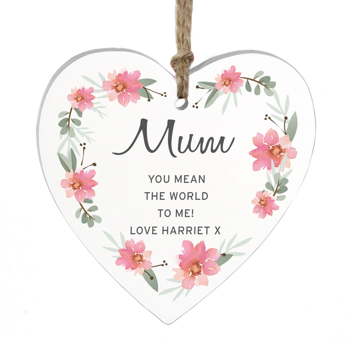 Personalised Memento Wooden Personalised Floral Sentimental Wooden Heart Decoration