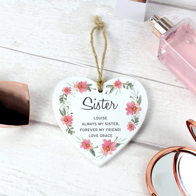 Personalised Memento Wooden Personalised Floral Sentimental Wooden Heart Decoration