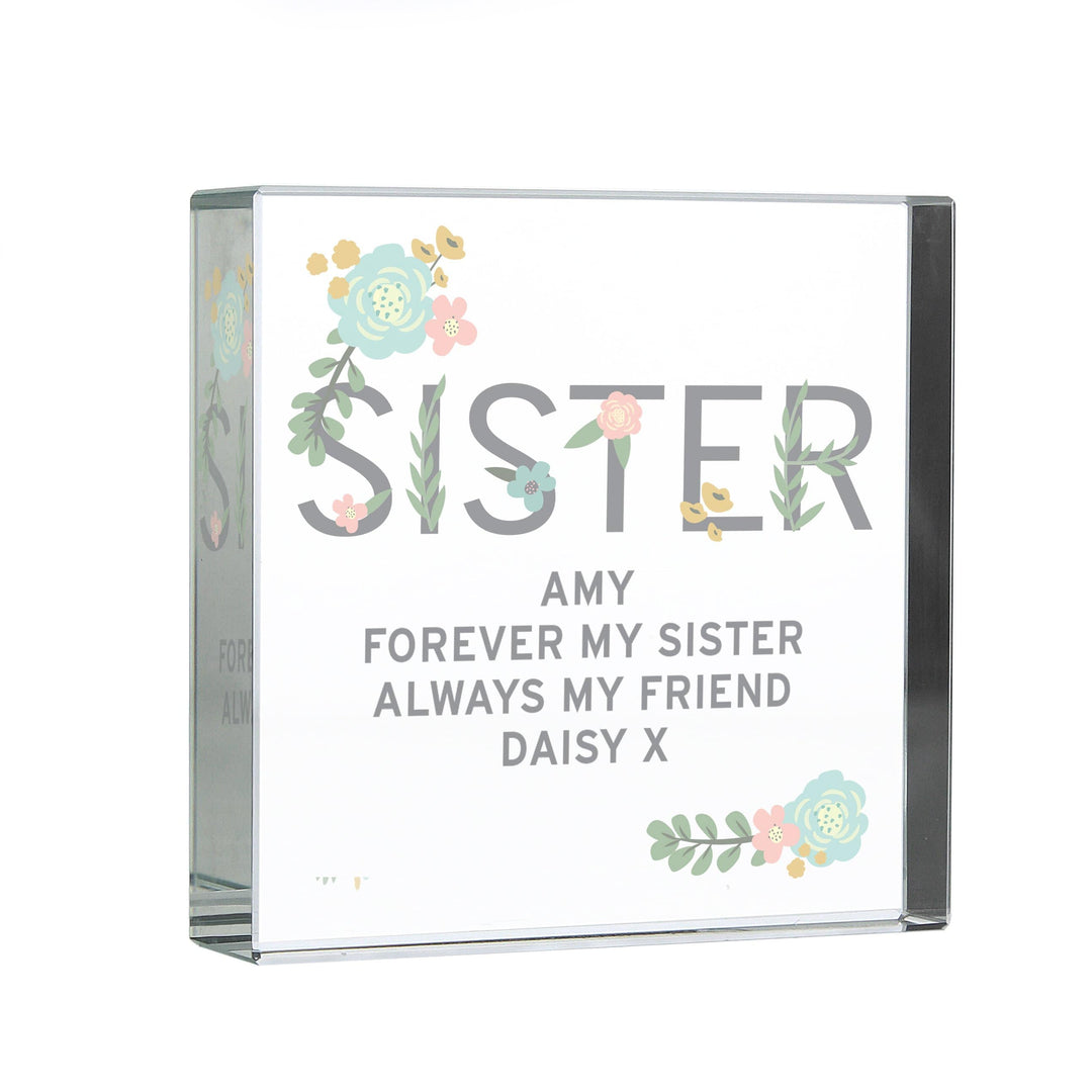Personalised Memento Ornaments Personalised Floral Sister Large Crystal Token