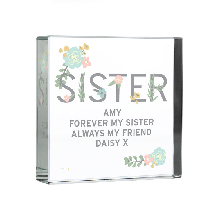 Personalised Memento Ornaments Personalised Floral Sister Large Crystal Token
