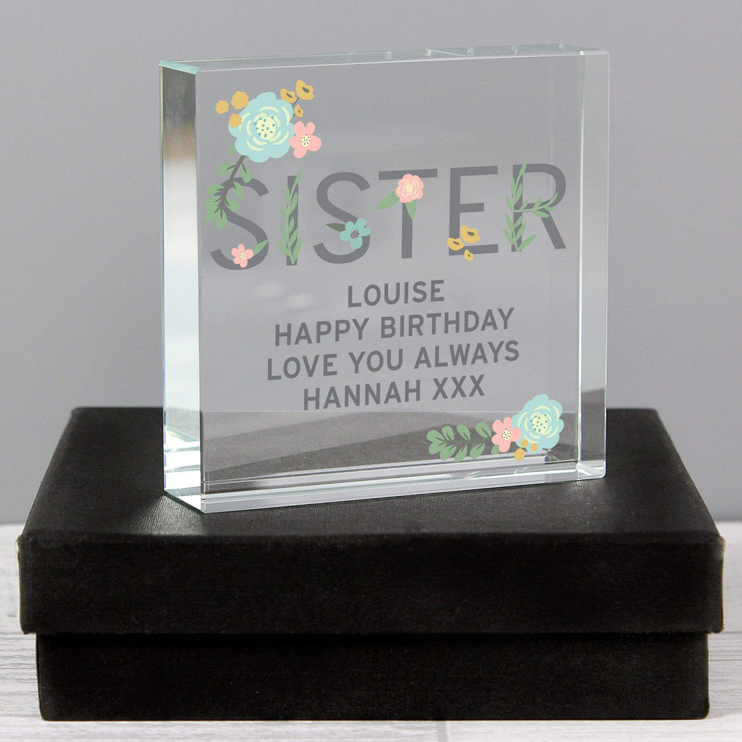 Personalised Memento Ornaments Personalised Floral Sister Large Crystal Token