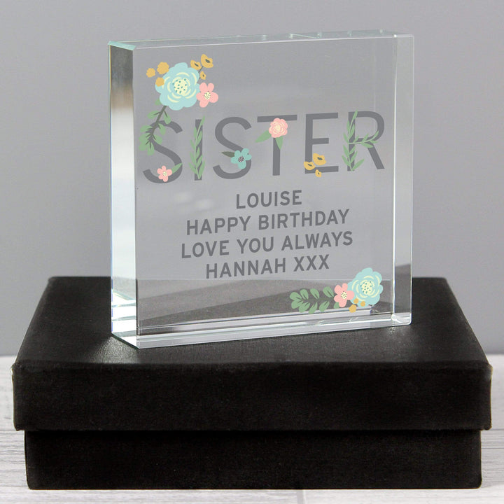 Personalised Memento Ornaments Personalised Floral Sister Large Crystal Token