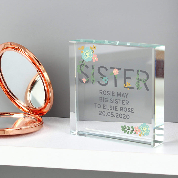 Personalised Memento Ornaments Personalised Floral Sister Large Crystal Token