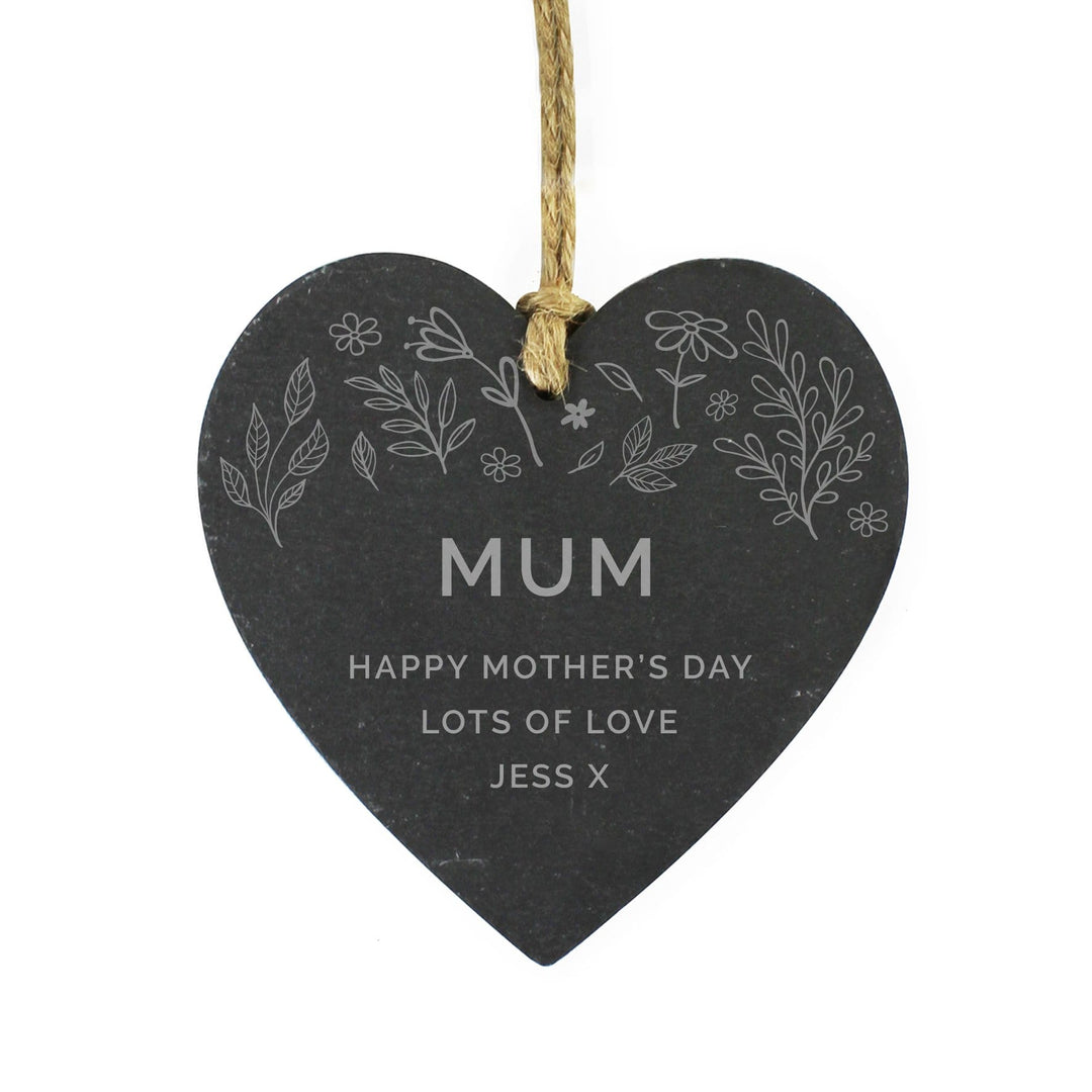 Personalised Memento Slate Personalised Floral Slate Heart Decoration