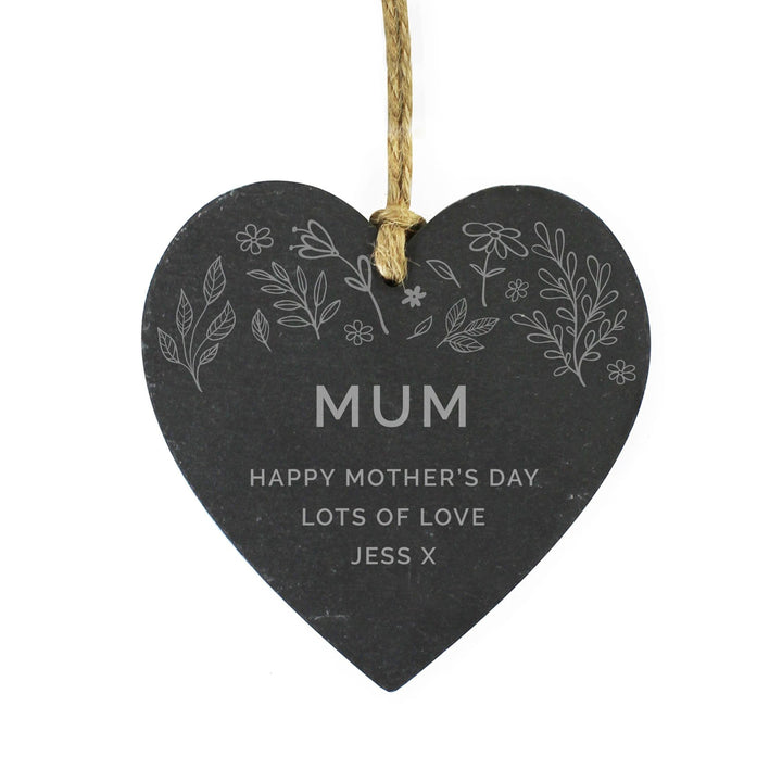 Personalised Memento Slate Personalised Floral Slate Heart Decoration