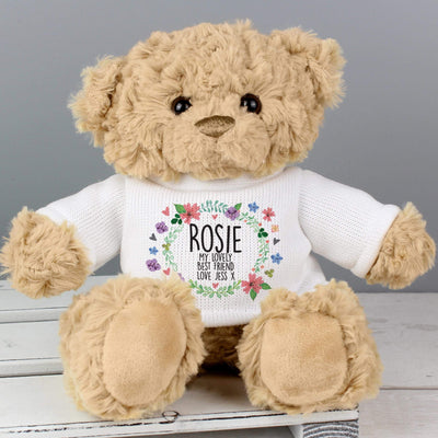 Personalised Memento Personalised Floral Teddy Bear