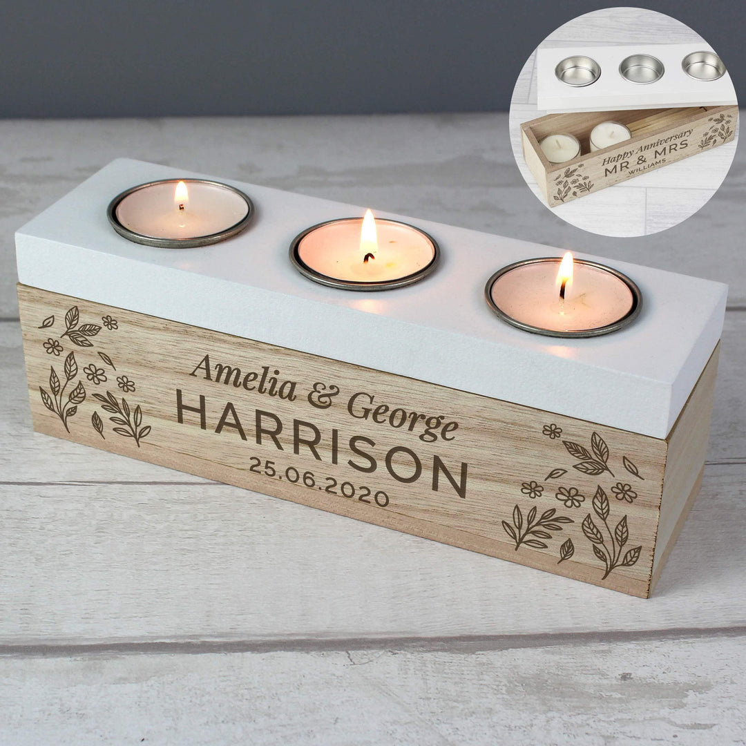 Personalised Memento Personalised Floral Triple Tea Light Box