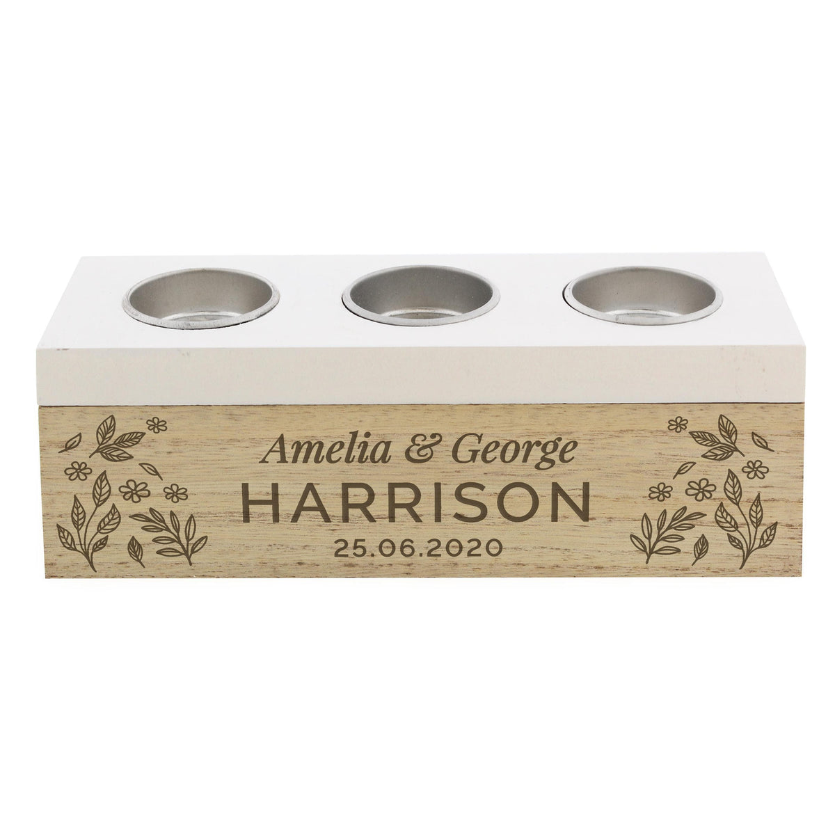 Personalised Memento Personalised Floral Triple Tea Light Box
