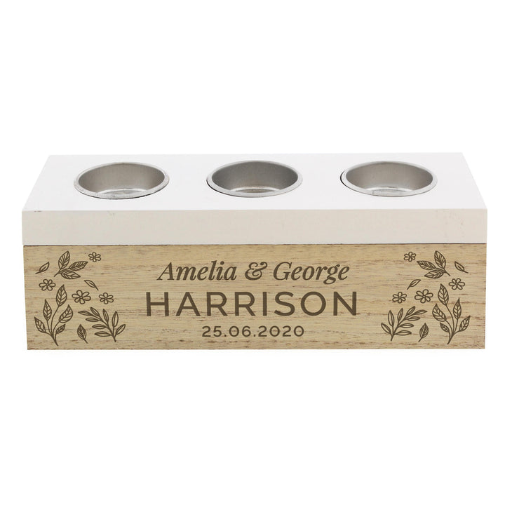 Personalised Memento Personalised Floral Triple Tea Light Box