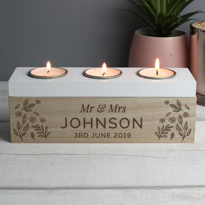 Personalised Memento Personalised Floral Triple Tea Light Box