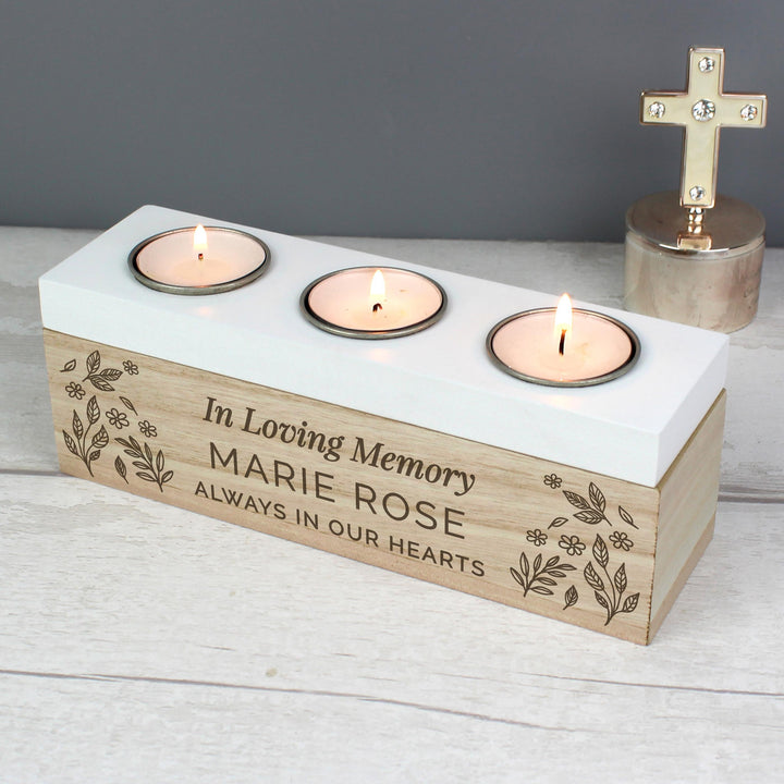 Personalised Memento Personalised Floral Triple Tea Light Box