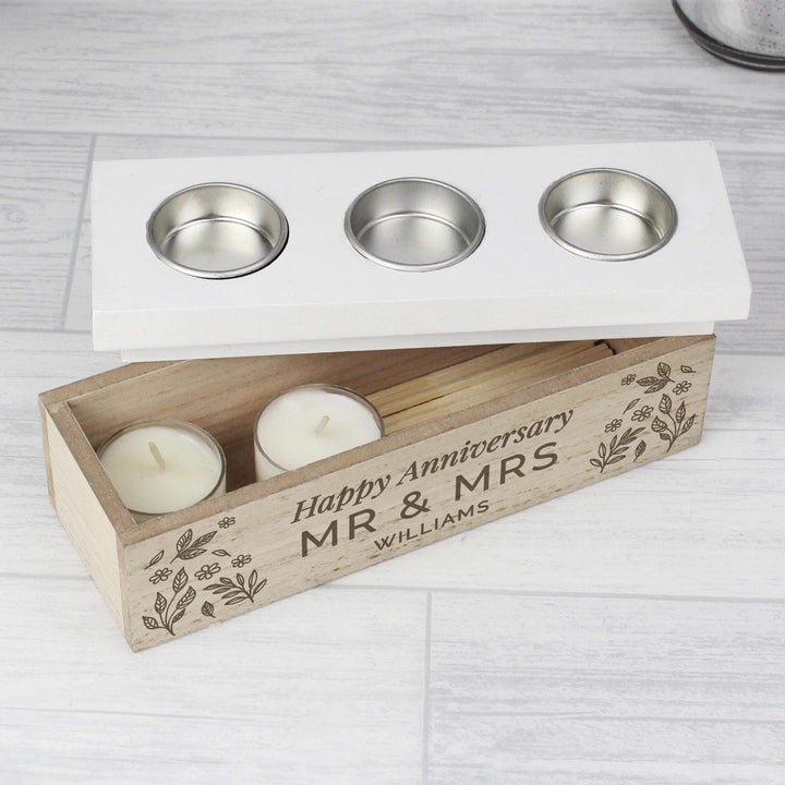 Personalised Memento Personalised Floral Triple Tea Light Box