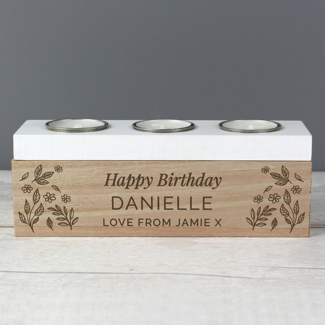 Personalised Memento Personalised Floral Triple Tea Light Box