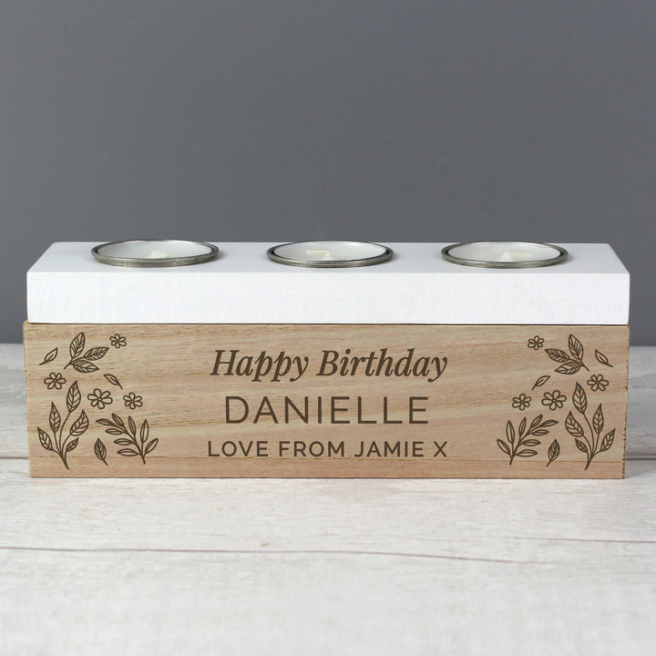 Personalised Memento Personalised Floral Triple Tea Light Box
