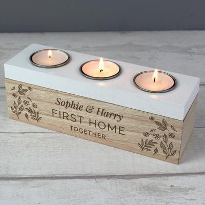 Personalised Memento Personalised Floral Triple Tea Light Box