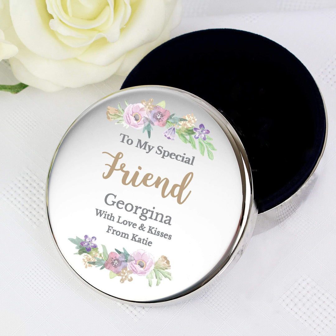 Personalised Memento Personalised Floral Watercolour Round Trinket Box