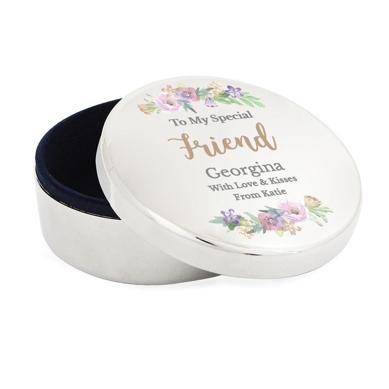 Personalised Memento Personalised Floral Watercolour Round Trinket Box