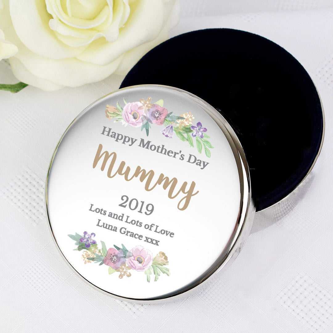 Personalised Memento Personalised Floral Watercolour Round Trinket Box