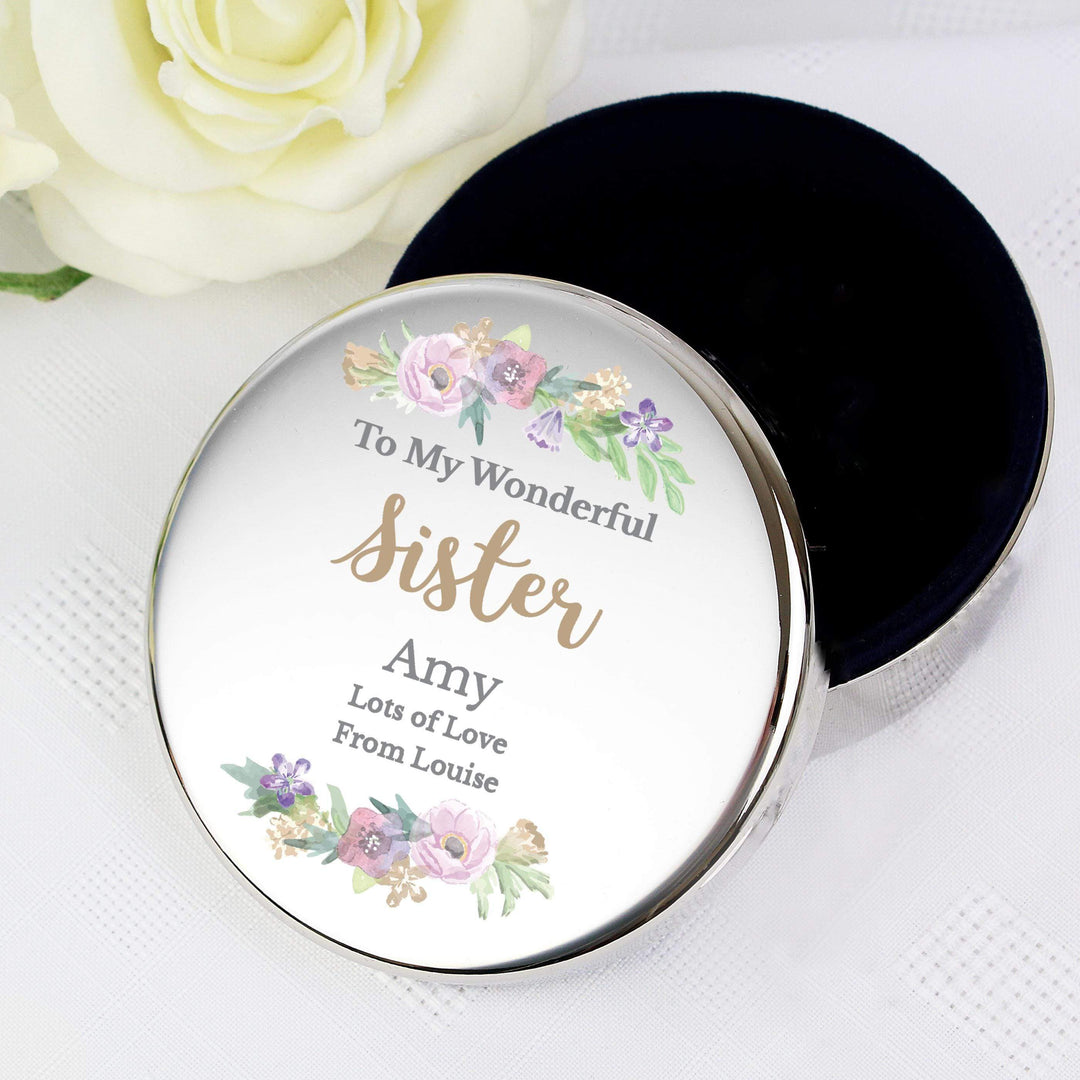 Personalised Memento Personalised Floral Watercolour Round Trinket Box