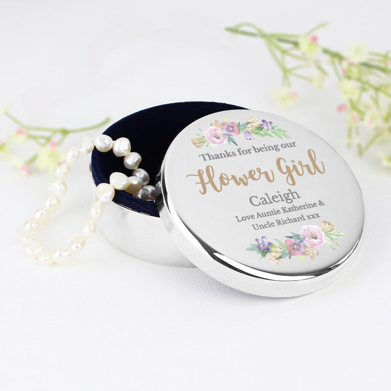 Personalised Memento Personalised Floral Watercolour Round Trinket Box