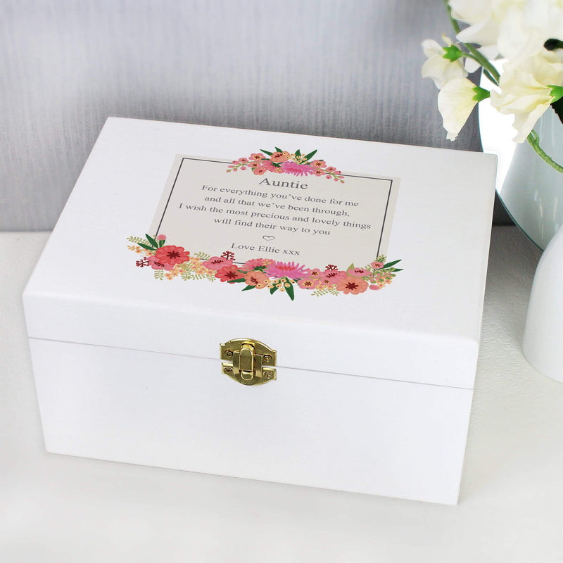 Personalised Memento Trinket, Jewellery & Keepsake Boxes Personalised Floral Wishes White Wooden Keepsake Box