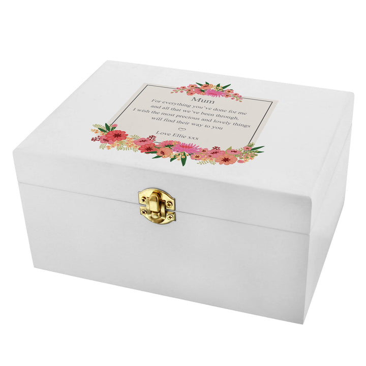 Personalised Memento Trinket, Jewellery &amp; Keepsake Boxes Personalised Floral Wishes White Wooden Keepsake Box
