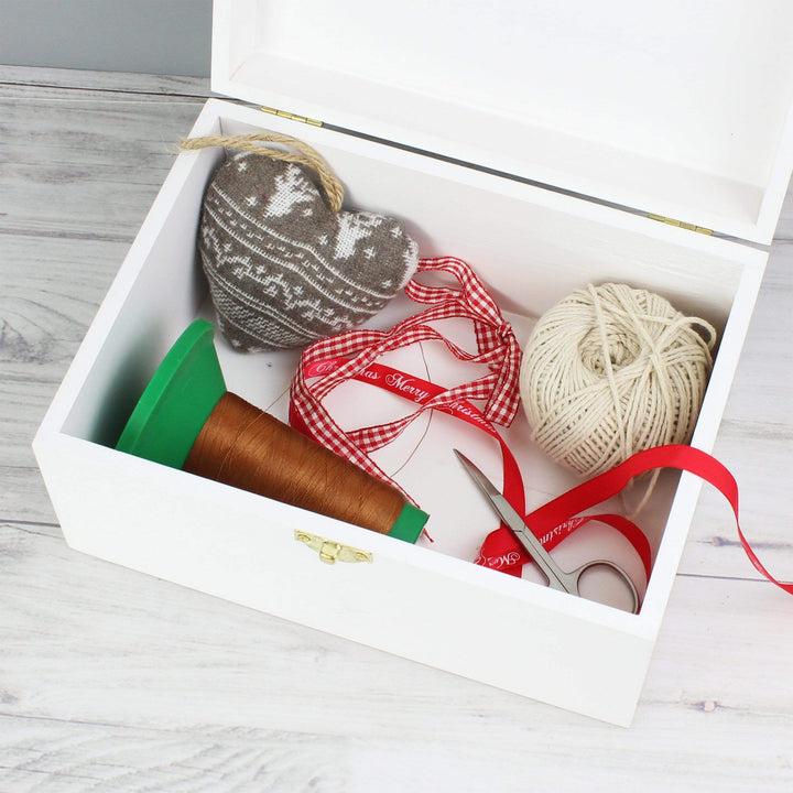 Personalised Memento Trinket, Jewellery &amp; Keepsake Boxes Personalised Floral Wishes White Wooden Keepsake Box