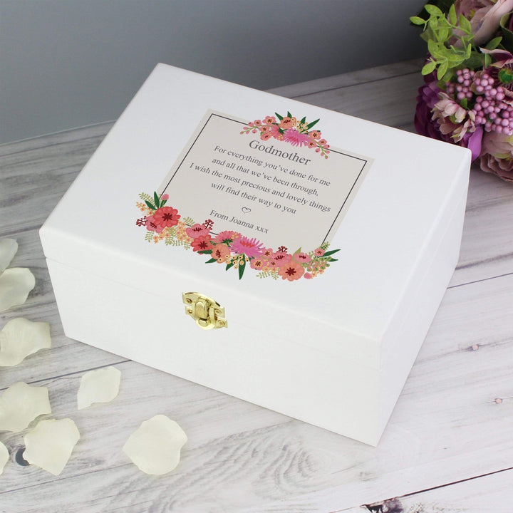 Personalised Memento Trinket, Jewellery &amp; Keepsake Boxes Personalised Floral Wishes White Wooden Keepsake Box