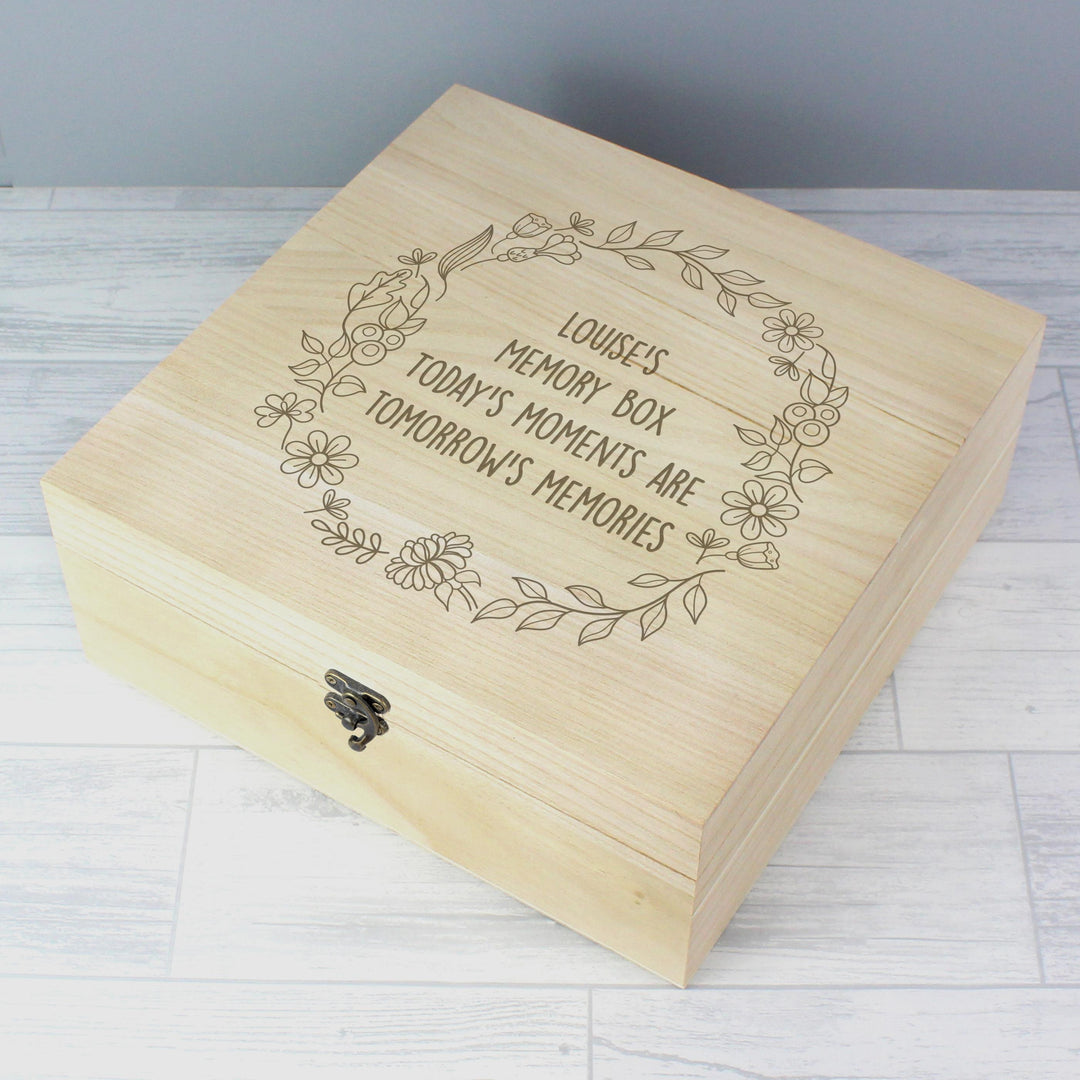 Personalised Memento Personalised Floral Wreath Large Wooden Keepsake Box