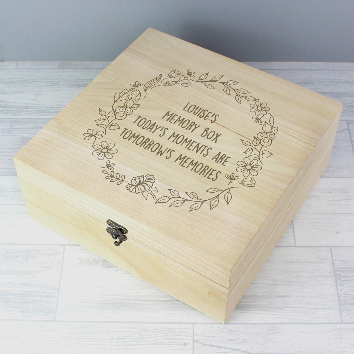 Personalised Memento Personalised Floral Wreath Large Wooden Keepsake Box