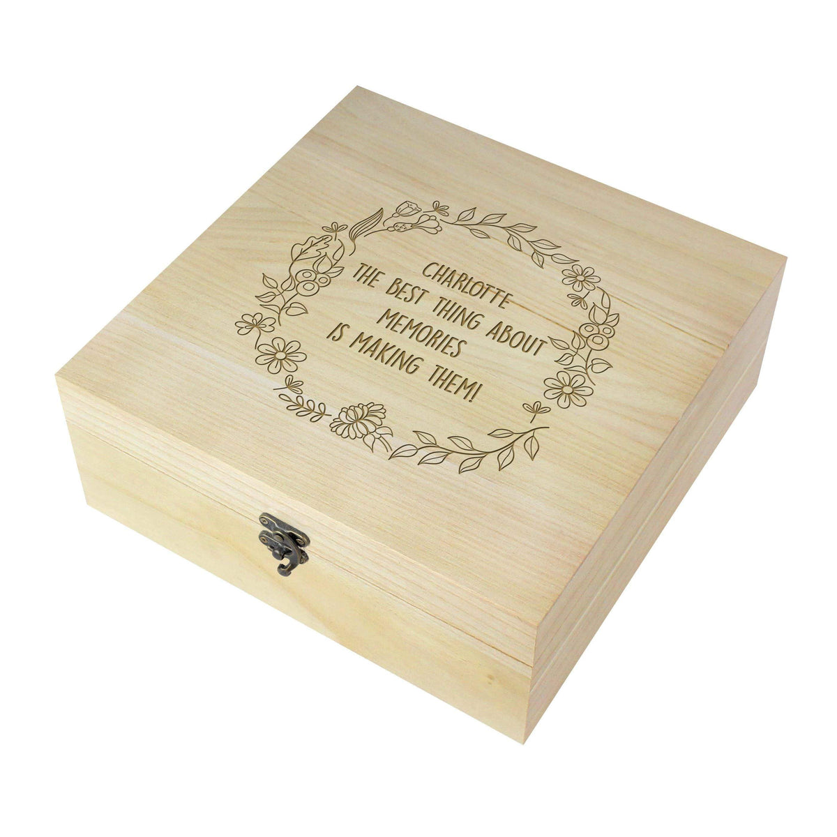 Personalised Memento Personalised Floral Wreath Large Wooden Keepsake Box