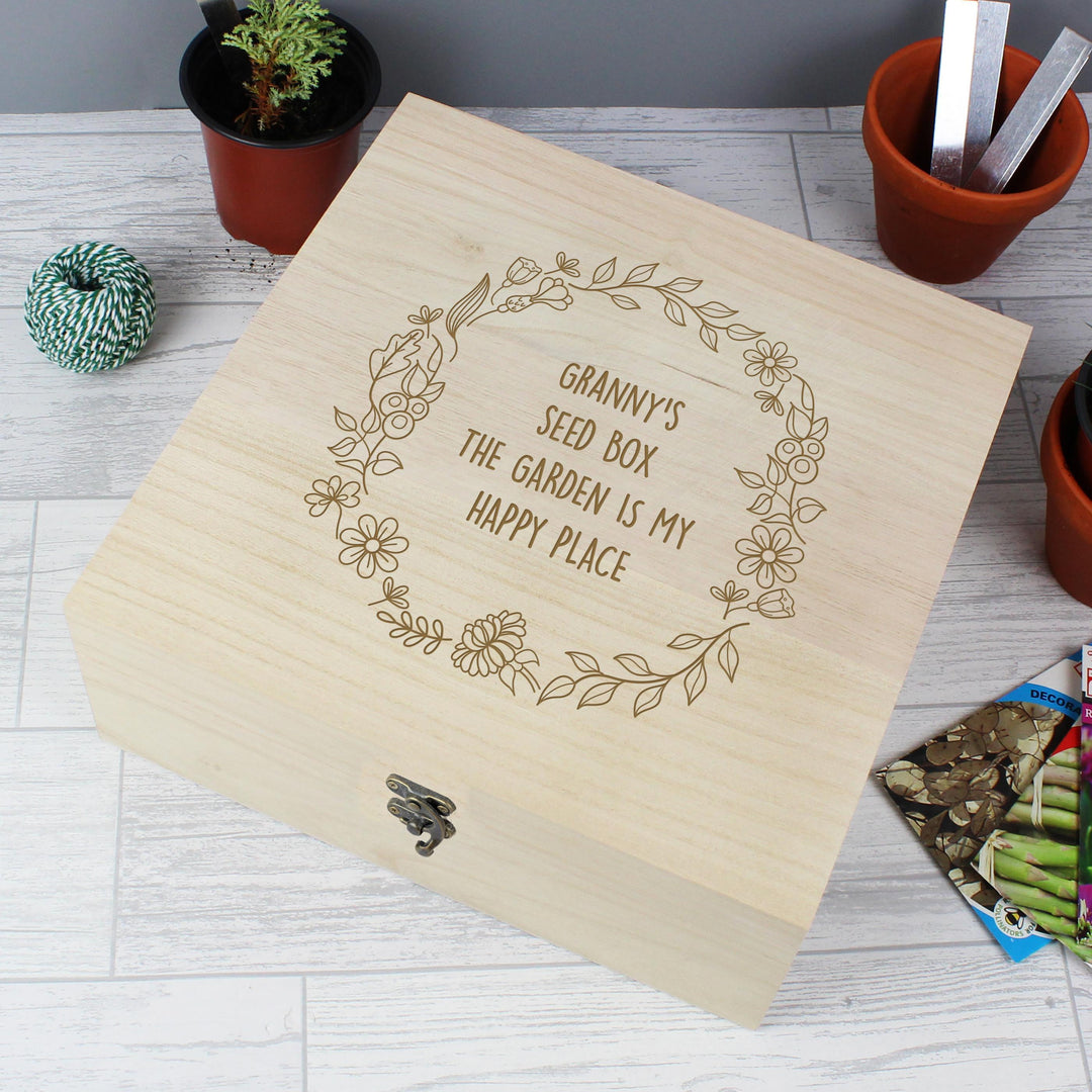 Personalised Memento Personalised Floral Wreath Large Wooden Keepsake Box