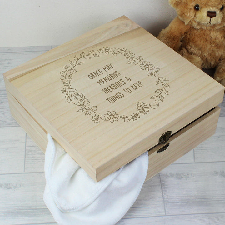 Personalised Memento Personalised Floral Wreath Large Wooden Keepsake Box