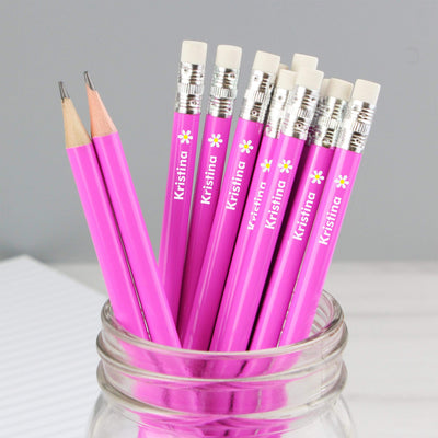 Personalised Memento Stationery & Pens Personalised Flower Motif Pink Pencils